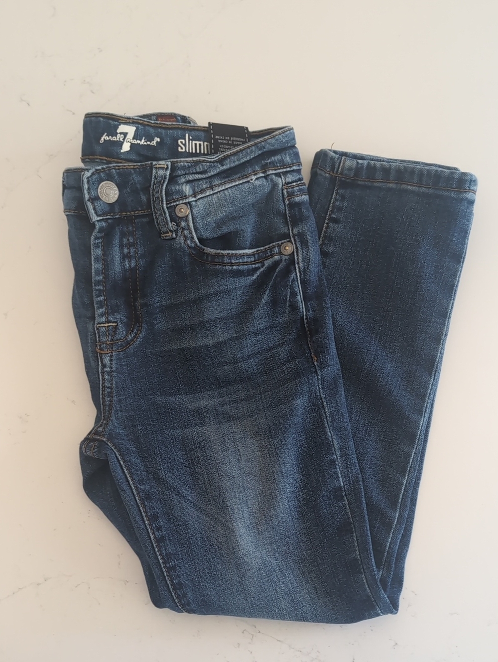 7 For All Mankind Slim Fit Kids Jeans in Dark Blue